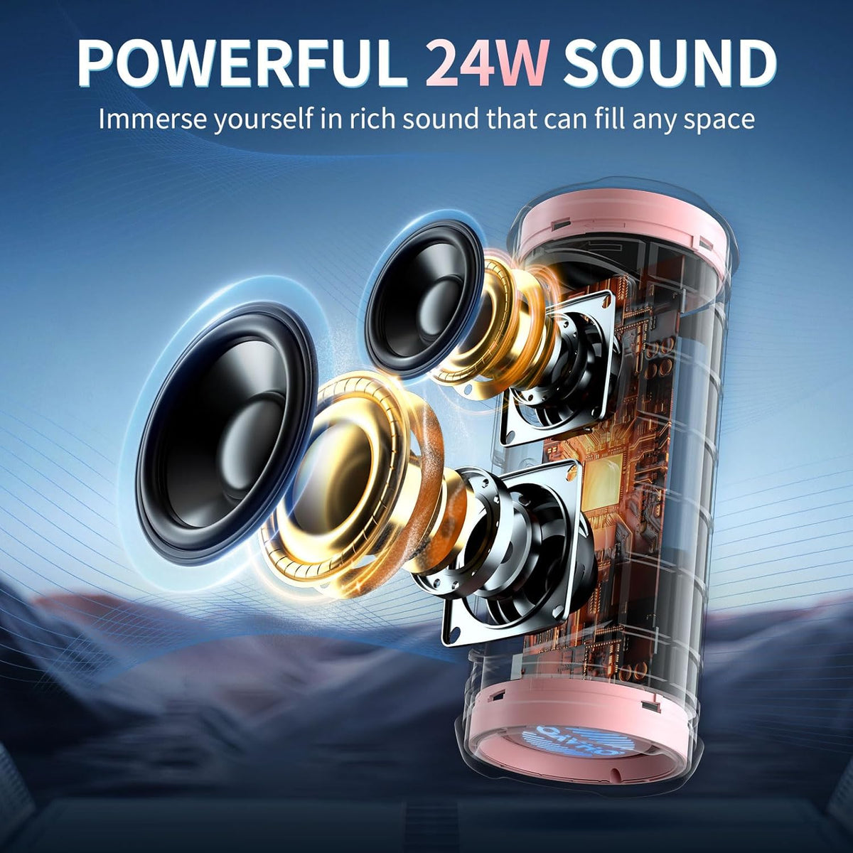OHAYO Portable Bluetooth Speaker, IPX7 Waterproof Wireless Speaker with 24W Stereo Sound, Active Extra Bass, Bluetooth 5.3, RGB Lights, Up to 30H Playtime for Home, Outdoor, Party, Travel