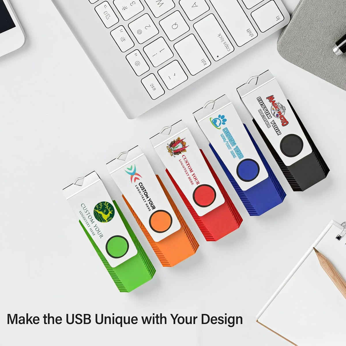 Customizable Flash Drives 64GB, Wooolken Personalized USB 2.0 Drive 10/20/50/100 Pack, Custom Thumb Drive Engraved Logo USB Drive (Mixcolors)