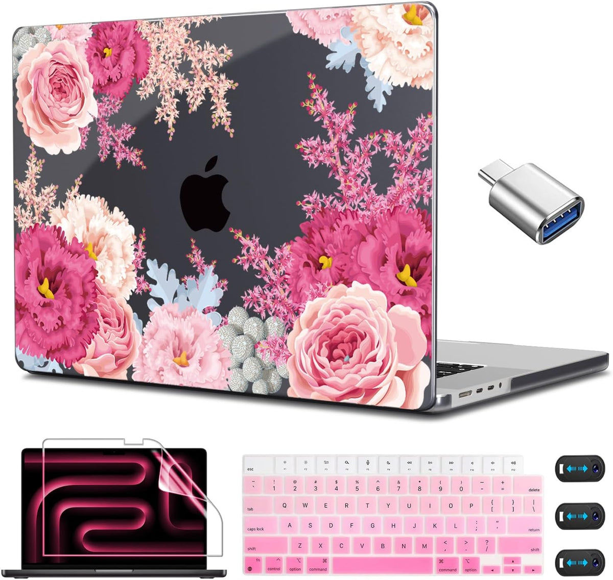 CISSOOK Gorgeous Floral Case for MacBook Pro 14 Inch 2024 2023 2021 Release M4 A3112 A3185 A3401 / M3 A2992 A2918/ A2779 M2 /A2442 M1, Plastic Hard Shell Case for MacBook Pro 14.2", Gorgeous Flowers