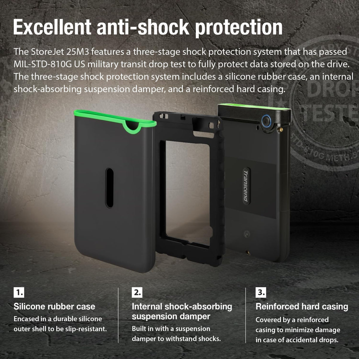 Transcend 2TB USB 3.1 Gen 1 StoreJet 25M3S SJ25M3S Rugged External Hard Drive TS2TSJ25M3S