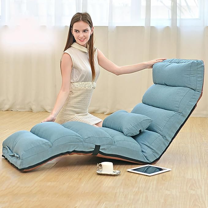 NaKeah Large Floor Chair for Adults Sofa Recliner Chairs Head Back Foot Adjustable Living Room Lounge Chair for Gaming Reading Meditating with PillowG