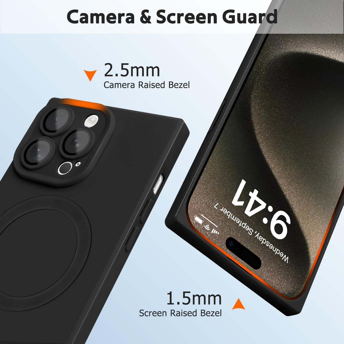 Designed for iPhone 15 Pro Max Case Compatible with Magsafe Cover Camera Lens Protector Military Grade Protection Shockproof Soft TPU Slim Magnetic Phone Case for iPhone 15 Pro Max Black