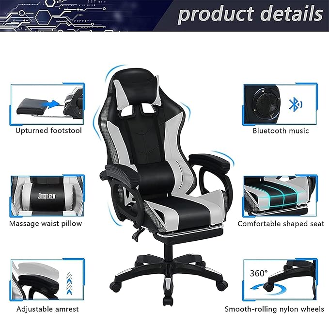 Ergonomic Massage Gaming Chair Office Chair with Lumbar Support and Footrest Video Gaming Chair with RGB Lights and Speakers Adjustable Linkage Armrests and Backrest PC Chair.Pink