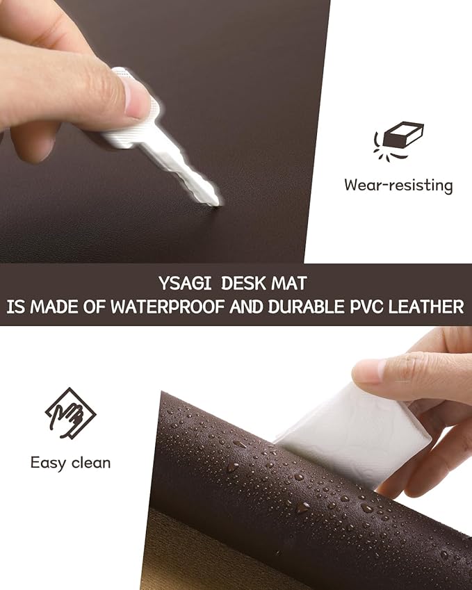 YSAGi Non-Slip Leather Desk Pad, Waterproof Laptop Computer Desk Keyboard Mat, Table Protector Blotter Mat, Large Mouse Pad for Office/Work/Home/Decor(Dark Brown, 31.5" x 15.7")