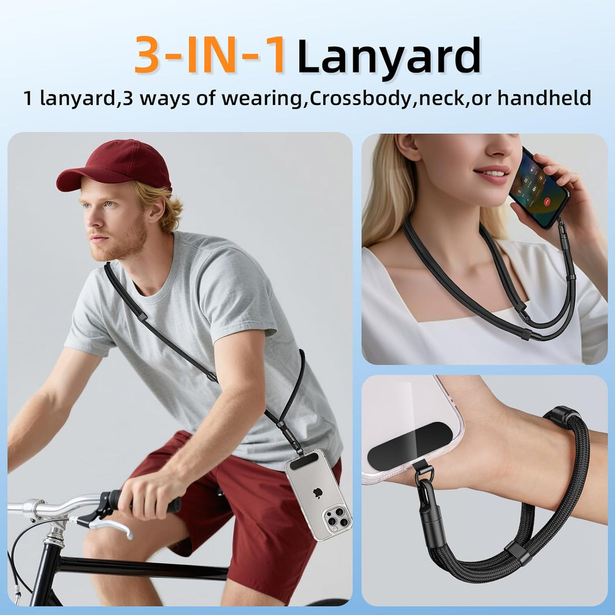 3 in 1 Adjustable Universal Anti-lost Cell Phone Lanyard, Detachable Cell phone Strap for Women/Men, Crossbody/Neck