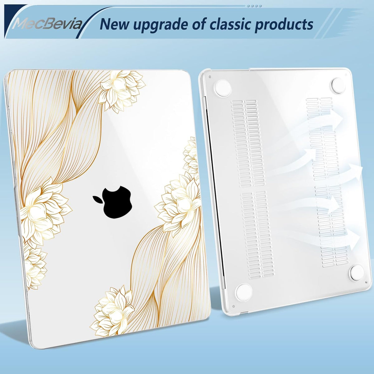 Compatible with MacBook Air 15 inch Case, M4 A3241/M3 A3114/M2 A2941 (Released 2025 to 2023), Hard Shell, Keyboard Cover, Screen Protector, Webcam Cover & Type-C Adapter, Gold Lace Flower