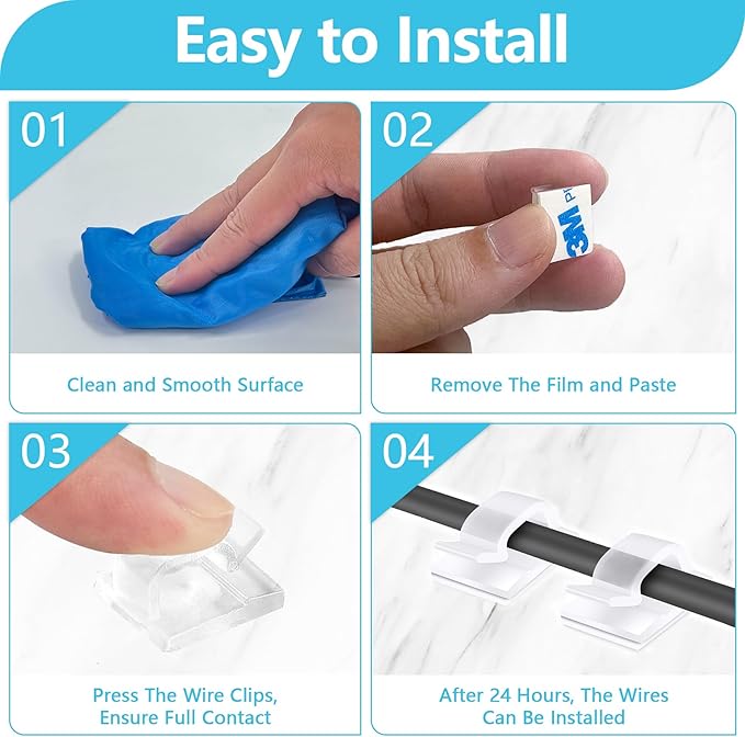Abnii 100PCS Cable Clips, Adhesive Cord Wire Organizer, Clear, Small