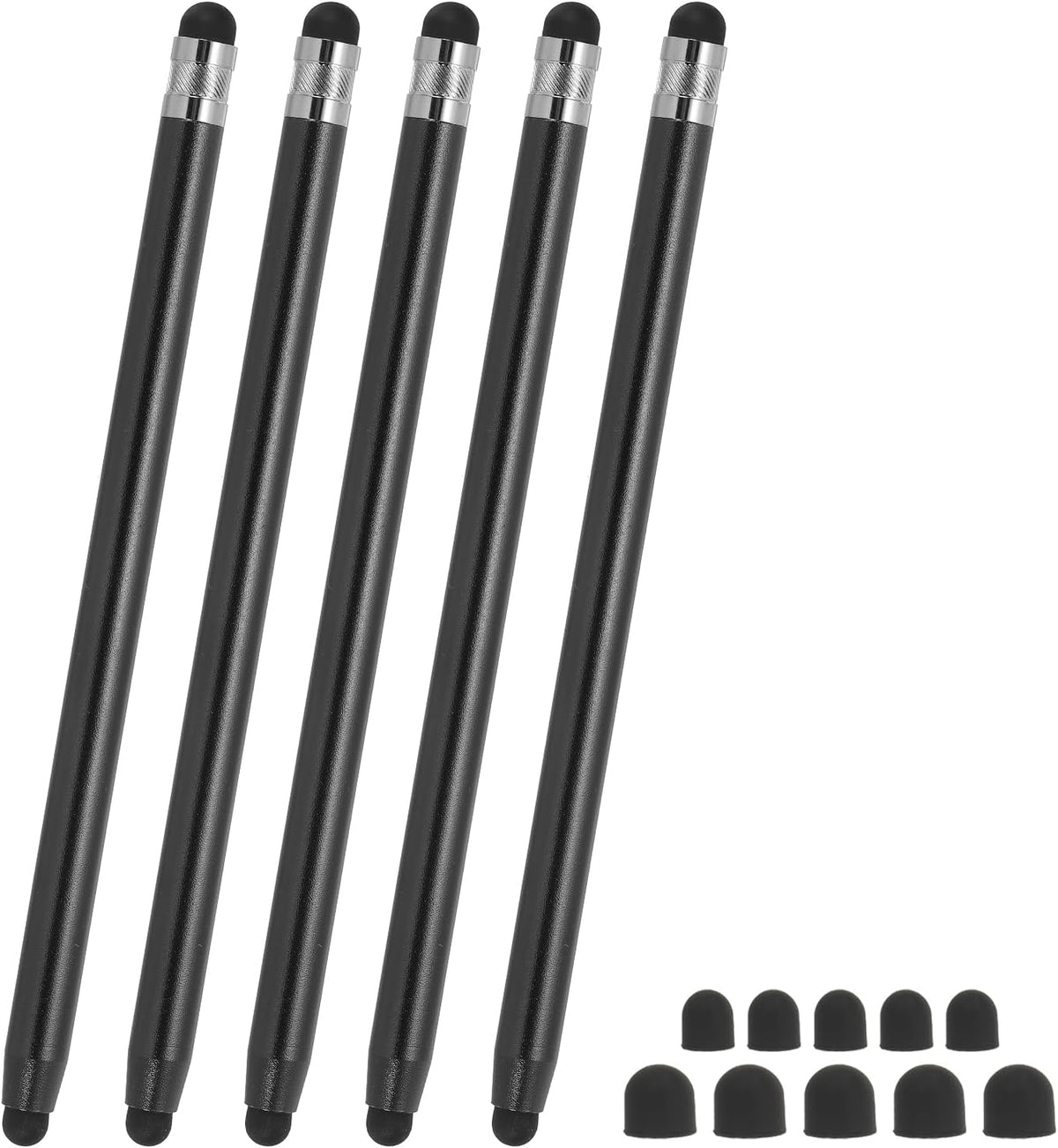 PATIKIL 5 Pcs Stylus Pens for Touch Screens, 2 in 1 High Sensitivity Universal Pen Capacitive Stylus for Phone Tablets Laptop Touch Screen Devices, Black