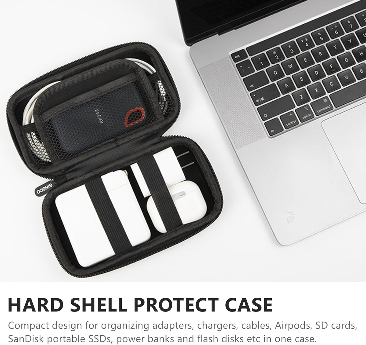 Ginsco Hard Shell Protection Case Electronic Accessories Organizer Pouch for MacBook Air/pro Adapter Chargers Cables