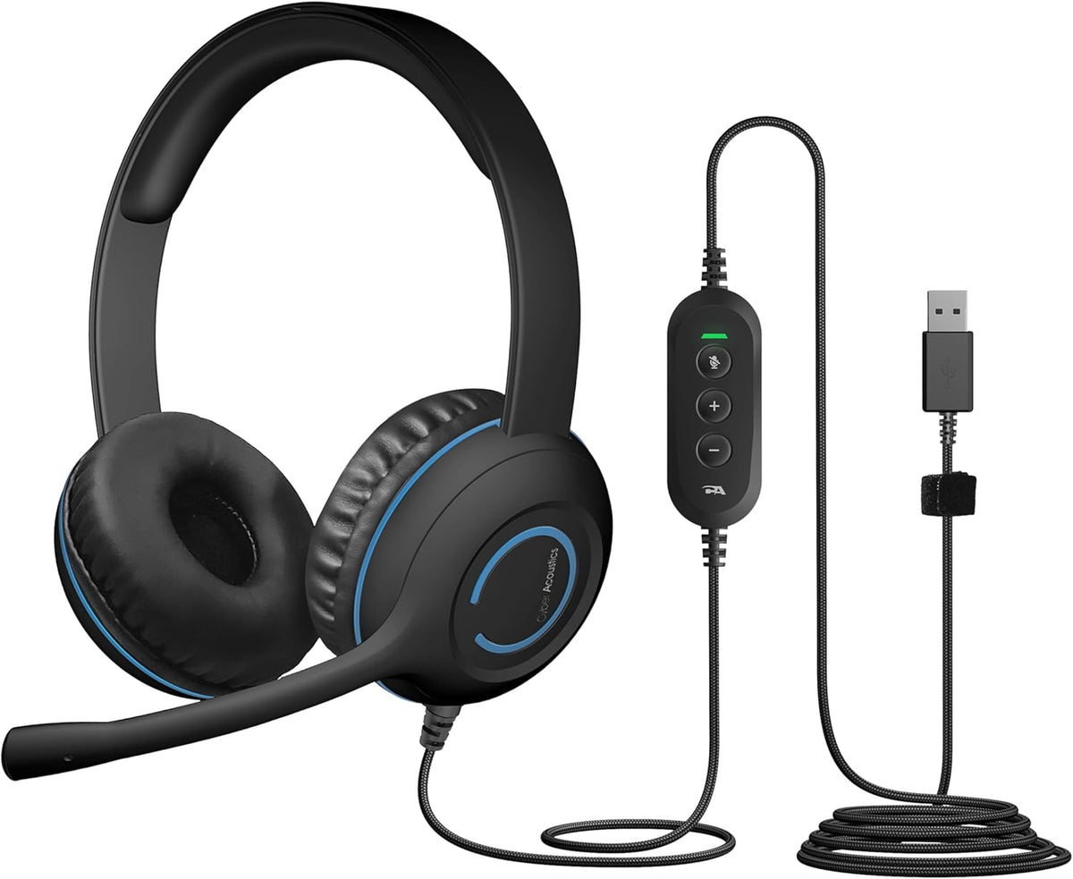 Cyber Acoustics USB Stereo Headset (AC-5008-20) – Durable, Crisp, and Clear Communication in Classrooms and at Home - 20 Pack