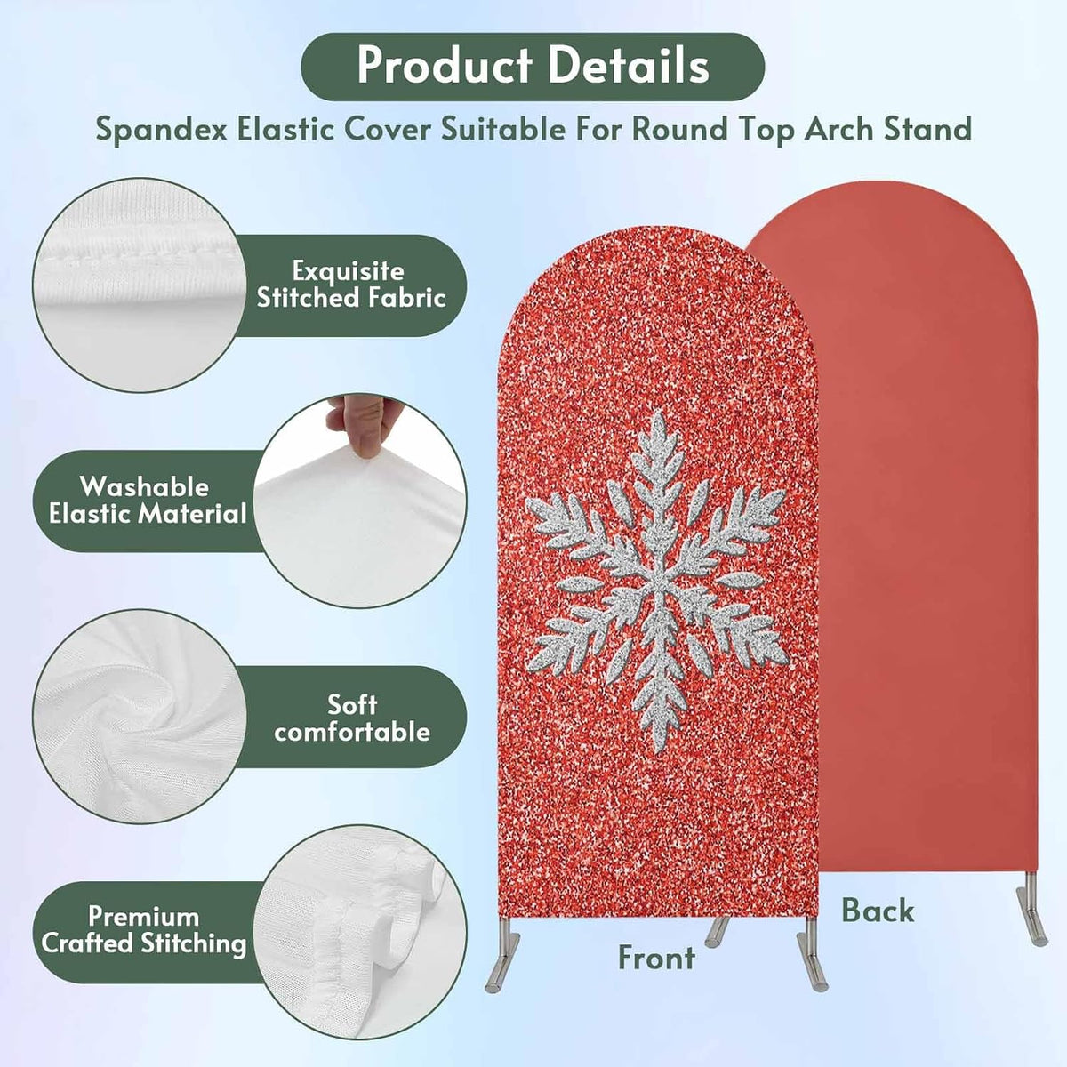 Duskova Living 7.2 Modern Themed Arch Backdrop Cover FT, Winter Watercolor Sparkling Snowflake Pattern Wedding Arch