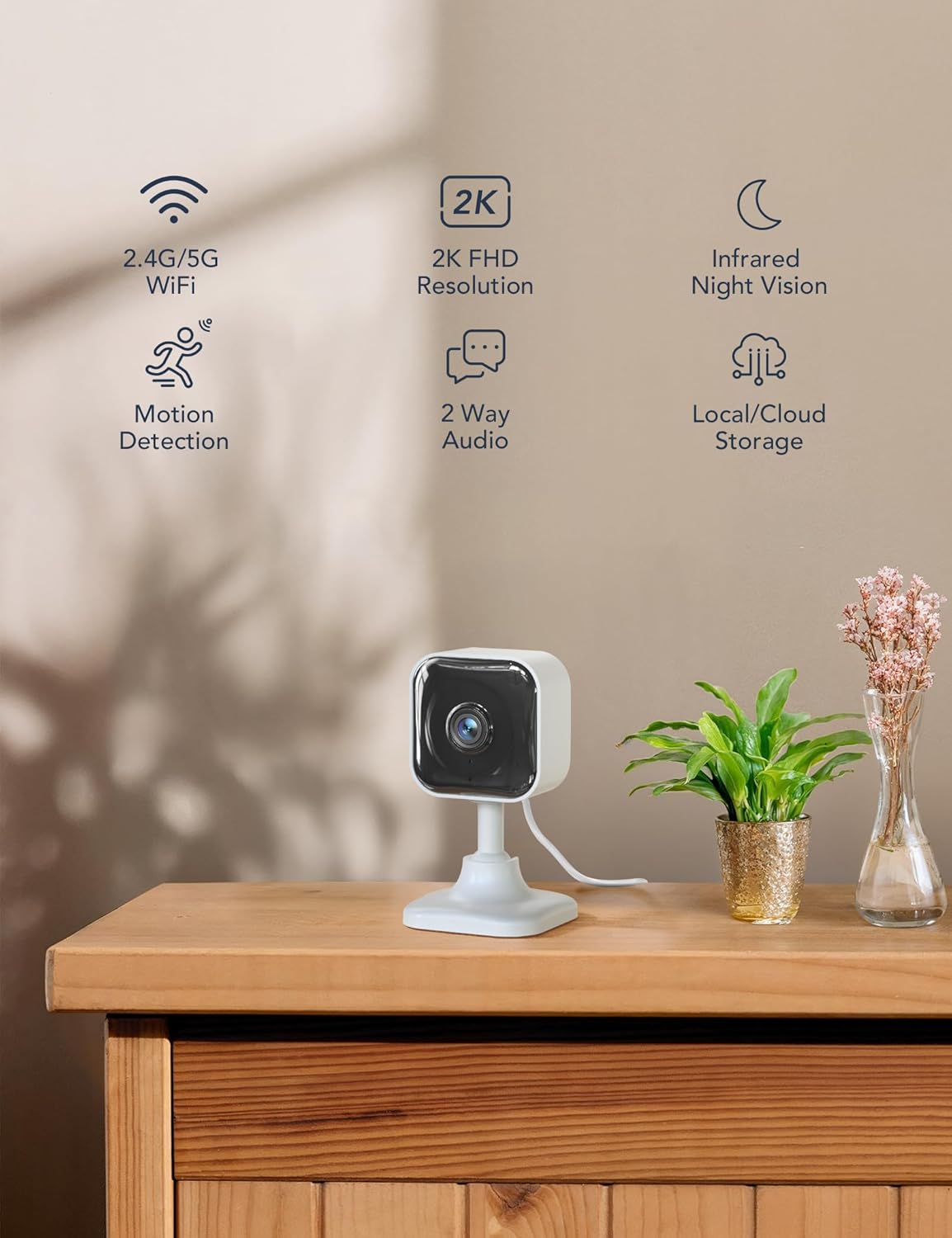 GNCC 2K 2.4G/5G 2 Pack Indoor Cameras for Home Security with Phone App, Mini Pet Cam w/Human/Motion/Sound Detection