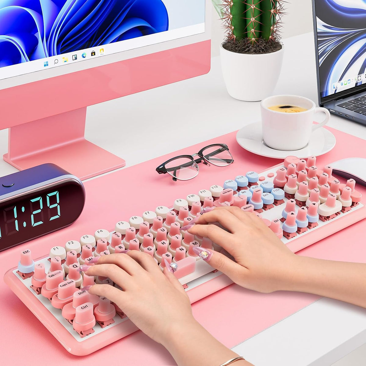 91PCS Udefineit Long Nails Keyboard Stickers, Self-Adhesive Keyboard Bubbles for Long Nails Typing and Gaming