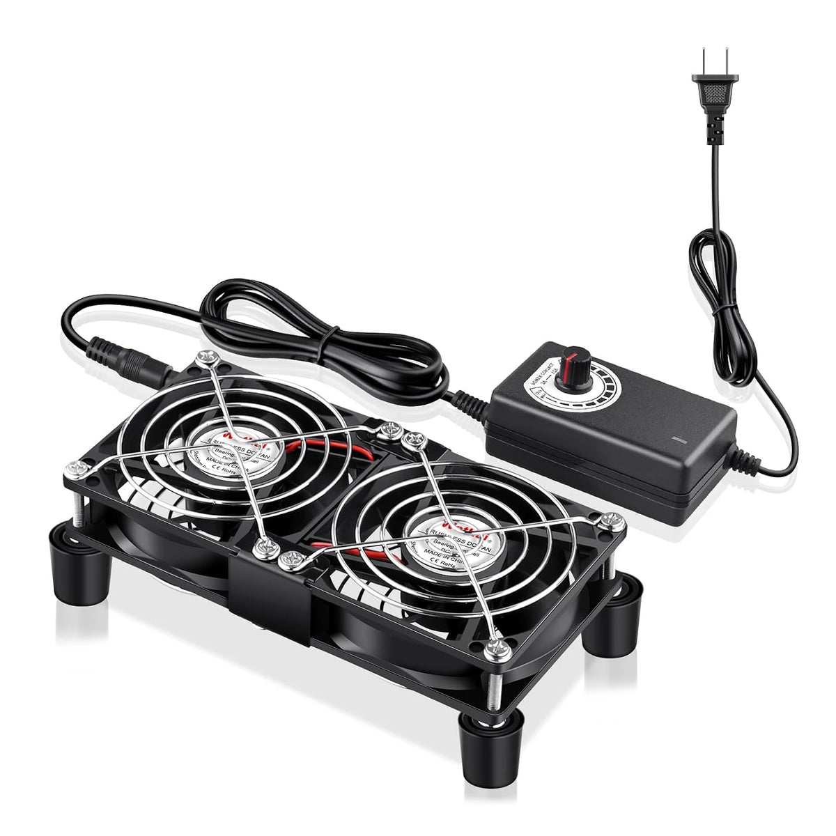 80mm 25mm 110V 120V 240V Wathai x Computer Fan with AC Plug, Dual Ball Big Airflow Variable Speed Controller AC