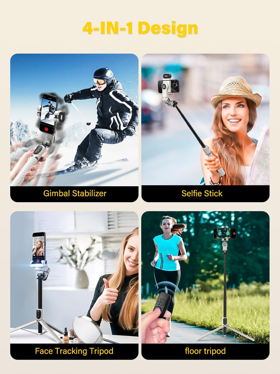 Smartphone Gimbal Stabilizer, Smart Face Tracking Tripod Without APP - 4 in 1 Cellphone Gimbal Stabilizer for iPhone&Android Extended 108cm Rod with RGB Fill Light,M2PRO White