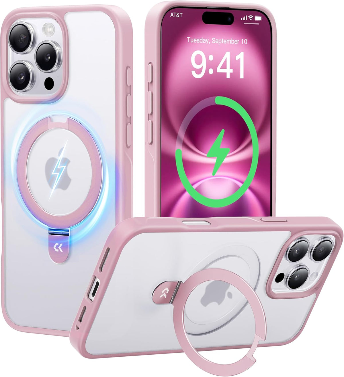 CASEKOO Designed for iPhone 15 Pro Case with Magnetic Invisible Stand [Military Drop Protection] [Compatible with MagSafe] Shockproof Slim Translucent Matte Pro Case 6.1 Inch, Pink