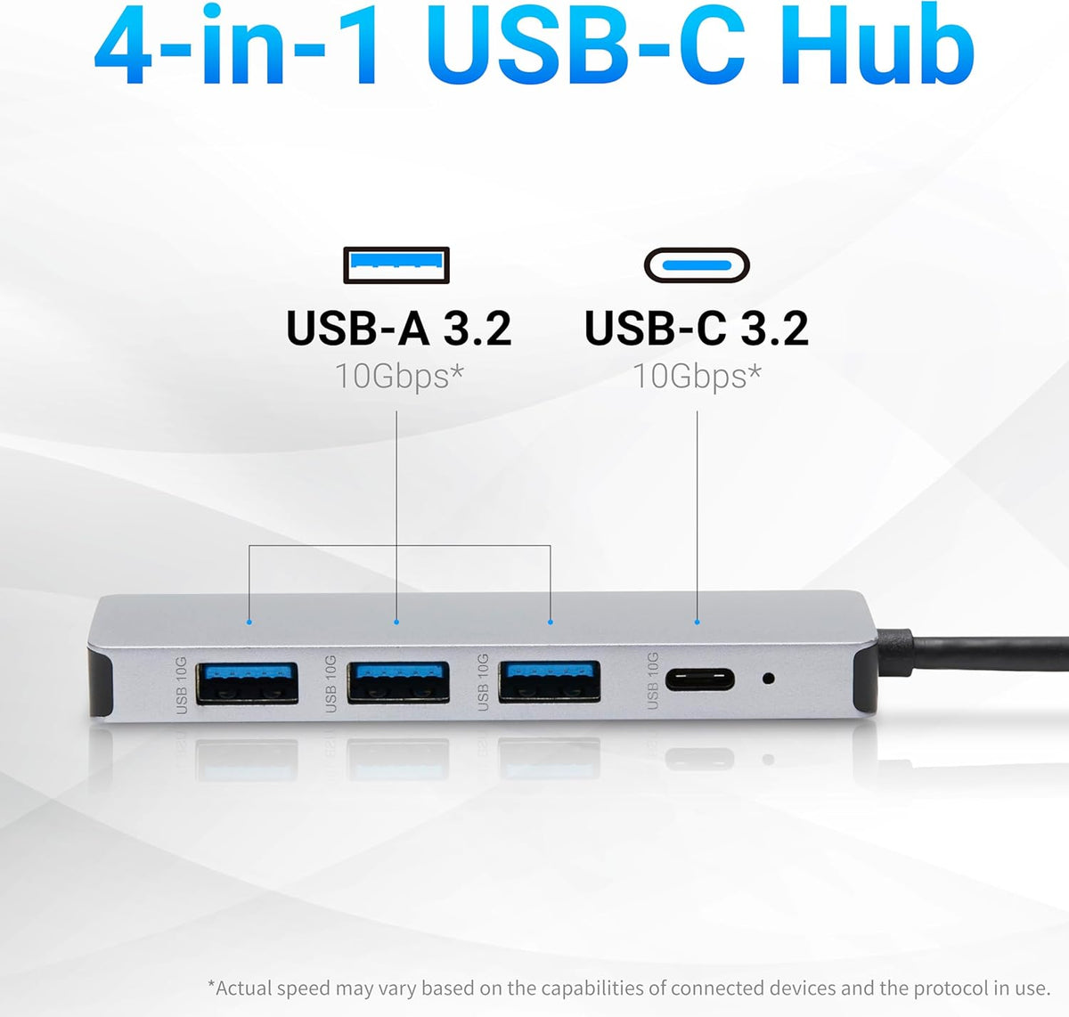 Amazon Basics USB 3.2/3.1 Gen 2 Hub Dock, 10Gbps, USB-C to 1xUSB-C / 3xUSB-A Works with Windows/Mac, Silver, Black
