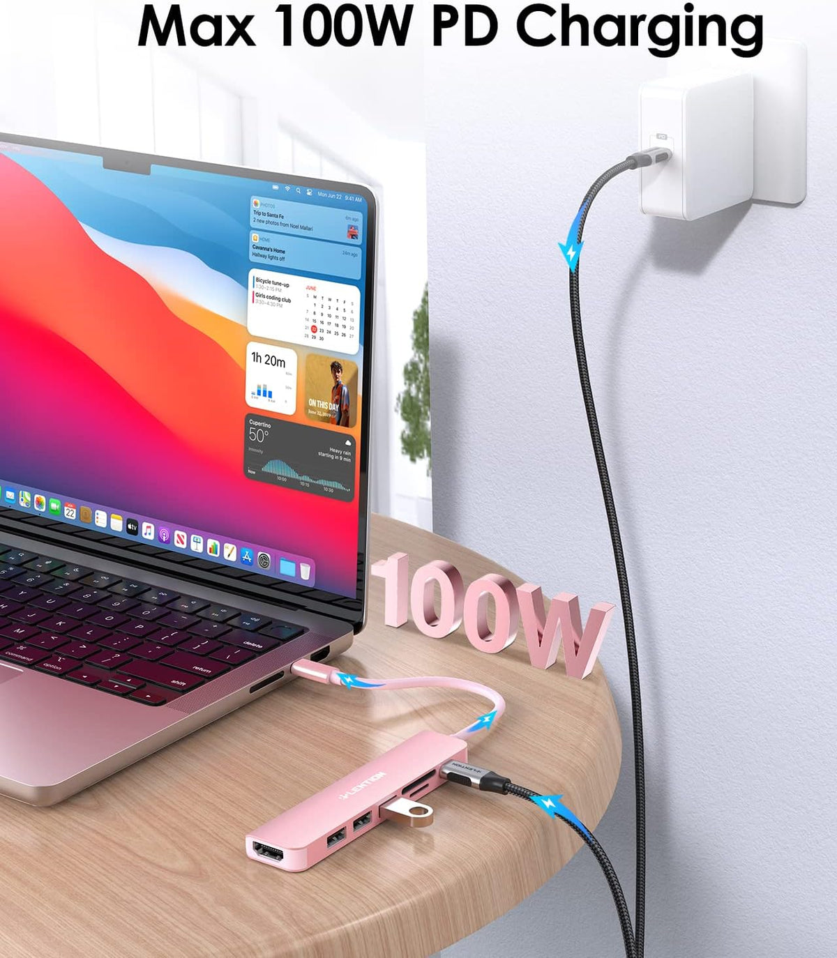 LENTION USB C Hub with 100W Charging, 4K HDMI, Dual Card Reader, USB 3.0 & 2.0 Compatible MacBook Pro, New Mac Air/Surface, Chromebook, More, Stable Driver Adapter (CB-CE18, Rose Gold)
