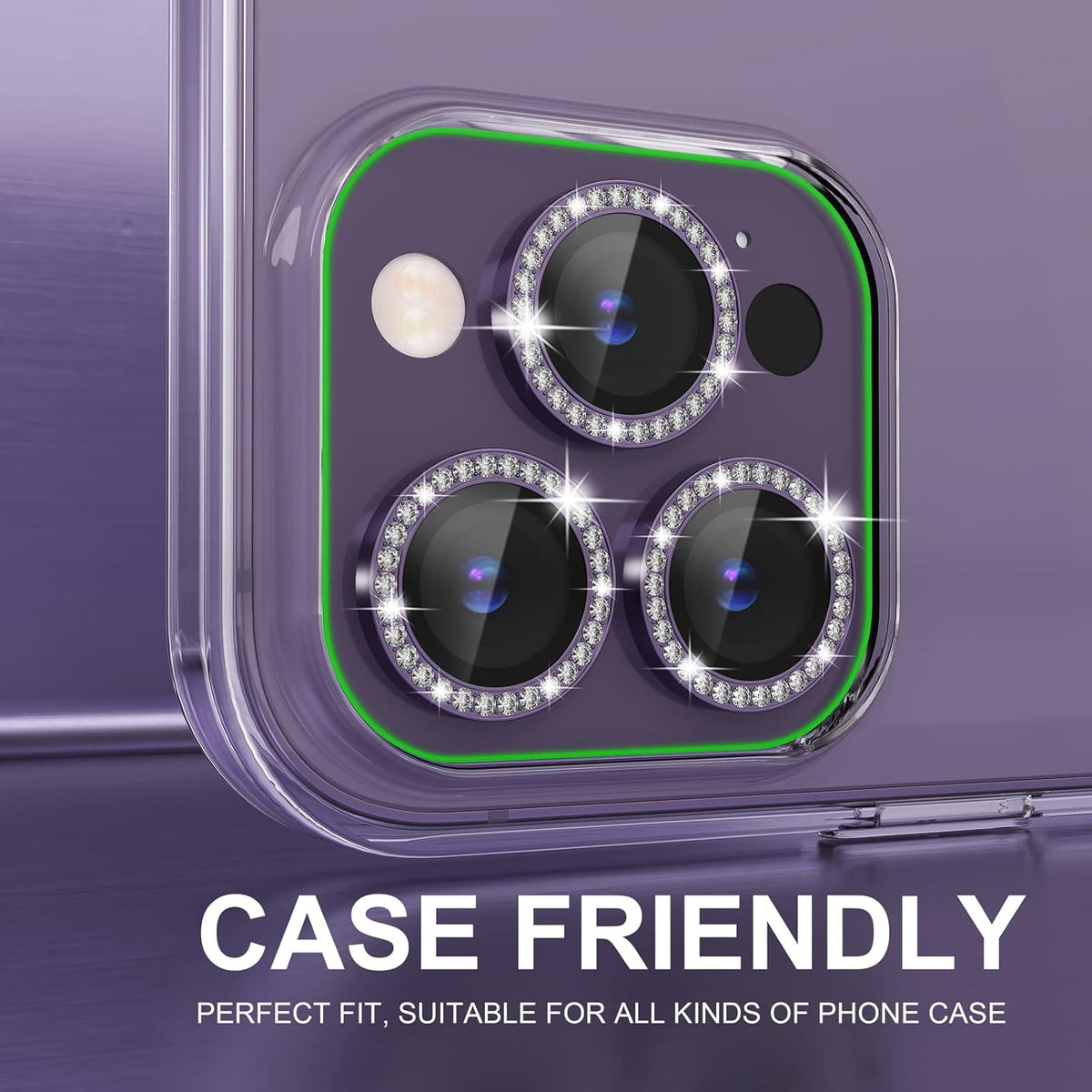 Choiche [3+1 for iPhone 14 Pro/iPhone 14 Pro Max Camera Lens Protector Bling, 9H Tempered Glass Camera Cover Screen Protector Metal Ring Decoration Accessories (Diamond-Purple)