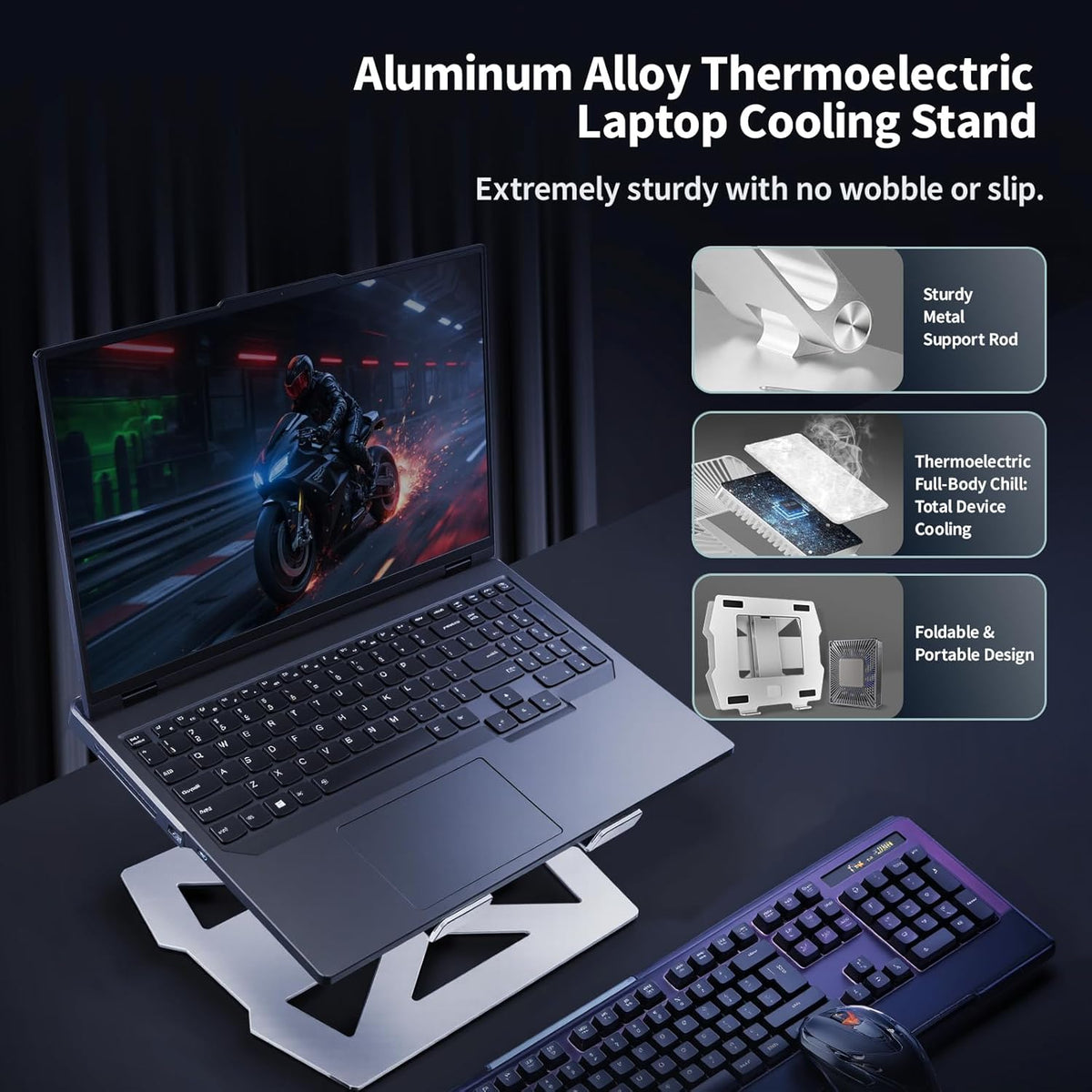 IMMOENUC Laptop Cooling Stand with Peltier Cooler Adjustable Height & Angle, Whisper-Quiet Aluminum Thermoelectric Cooler for 12-19 Inch Laptops, MacBook/Dell/HP/Lenovo Fast Cooling Notebook