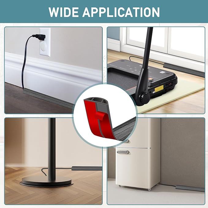 Floor Cord Cover Self Adhesive Cord Hider Floor Extension Cord Covers for Floor Power Cord Protector Cable Management Prevent Cable Trips Cable Cavity 0.47" W x 0.27" H (Deep Grey Wood, 3.3Ft)