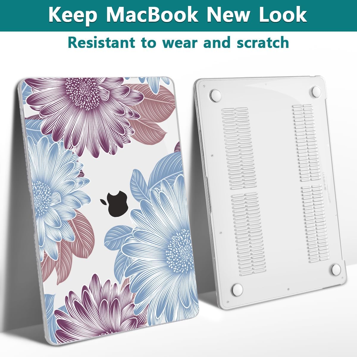 Teryeefi Compatible with M2 M1 MacBook Pro 13 Inch Case A2338 A2289 A2251 A2159 A1989 A1706 A1708 (2024 20203 2022-2016), Hard Shell Case & Keyboard Cover for Mac Pro 13" - W-Flowers