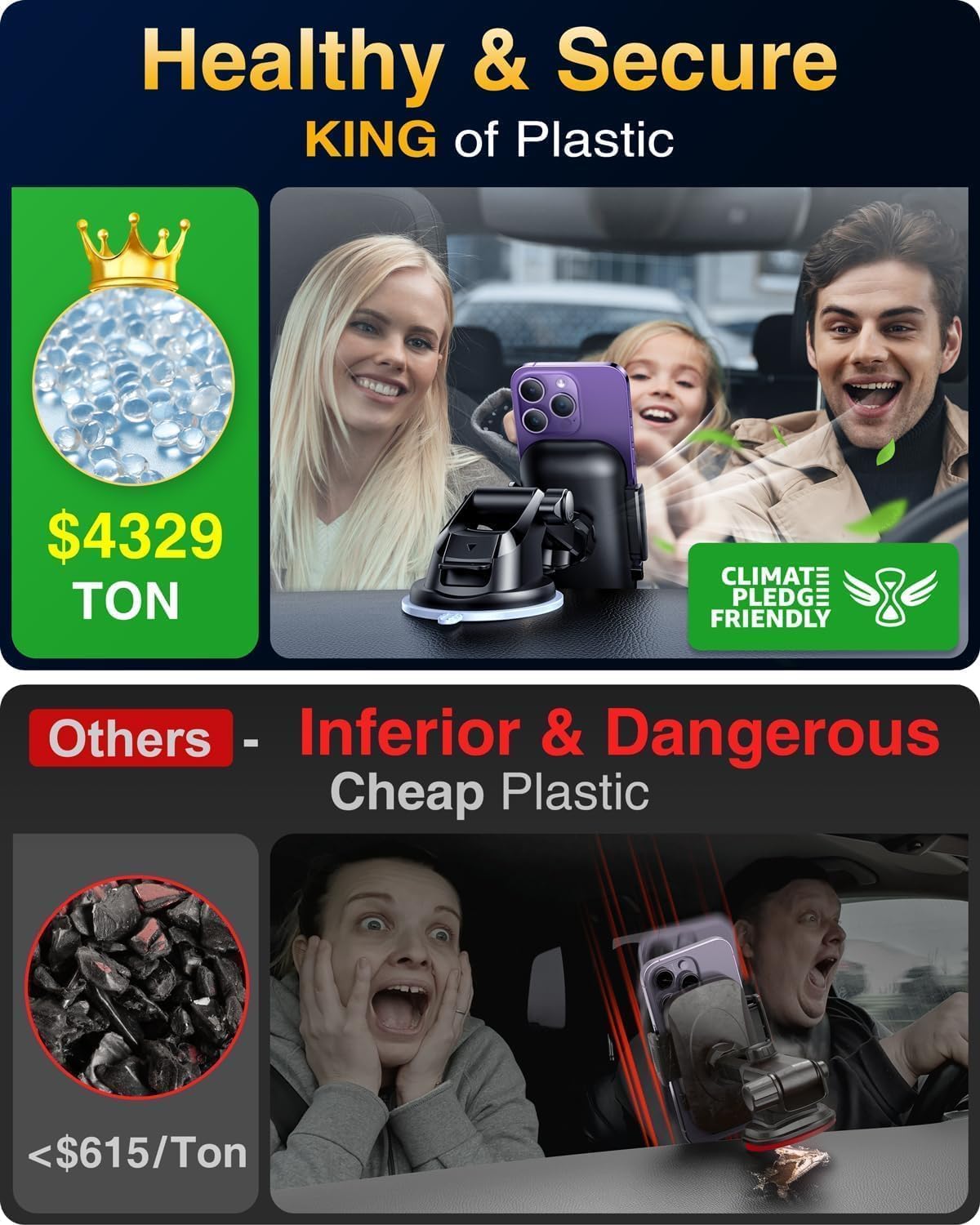 VANMASS Ultimate Car Phone Holder 2025【Military-Grade & Strongest Suction】 Phone Holder for Your Car【Patent & Safety Certs】 Windshield Dashboard Vent Cell Phone Car Mount for iPhone Samsung Android
