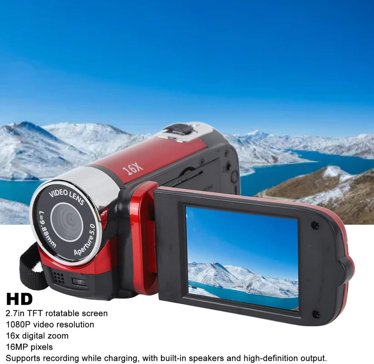FOSA 1080P 16MP 16x 2.7in HD Camera Camcorder, DV Camera Digital Zoom Video Camera, TFT Rotatable Screen, Built