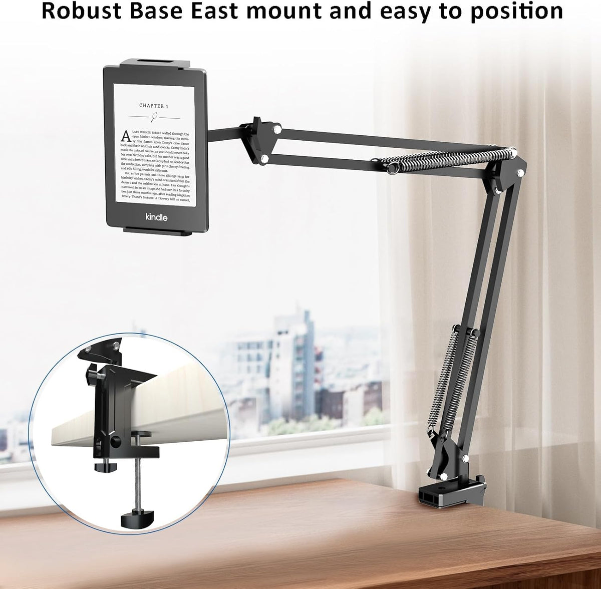 Metal Tablet Holder for Kindle Reading in Bed, Easy Adjust Hands Free Lazy Arm Mount for Kindle Accessories, Gifts for Readers