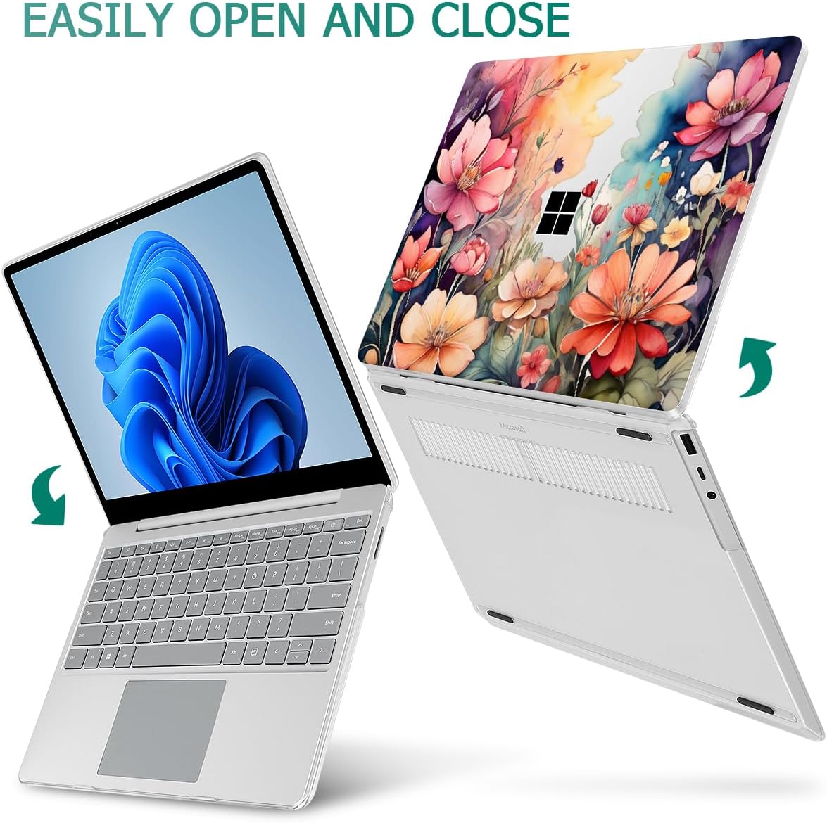 Tuiklol Case for 15 Inch Microsoft Surface Laptop 5/4/3 2022-2020, Model 1979/1953/1872/1873 Hard Shell Cover, Keyboard Cover+Screen Protector+Dust Plugs,Ilustration Flowers
