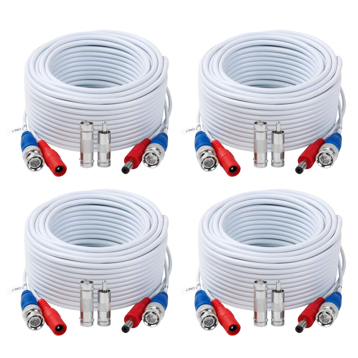 4 Pack 60 Feet BNC Video Power Cable,BNC Extension Wire Video Security Camera Wire with Connectors for CCTV Camera DVR