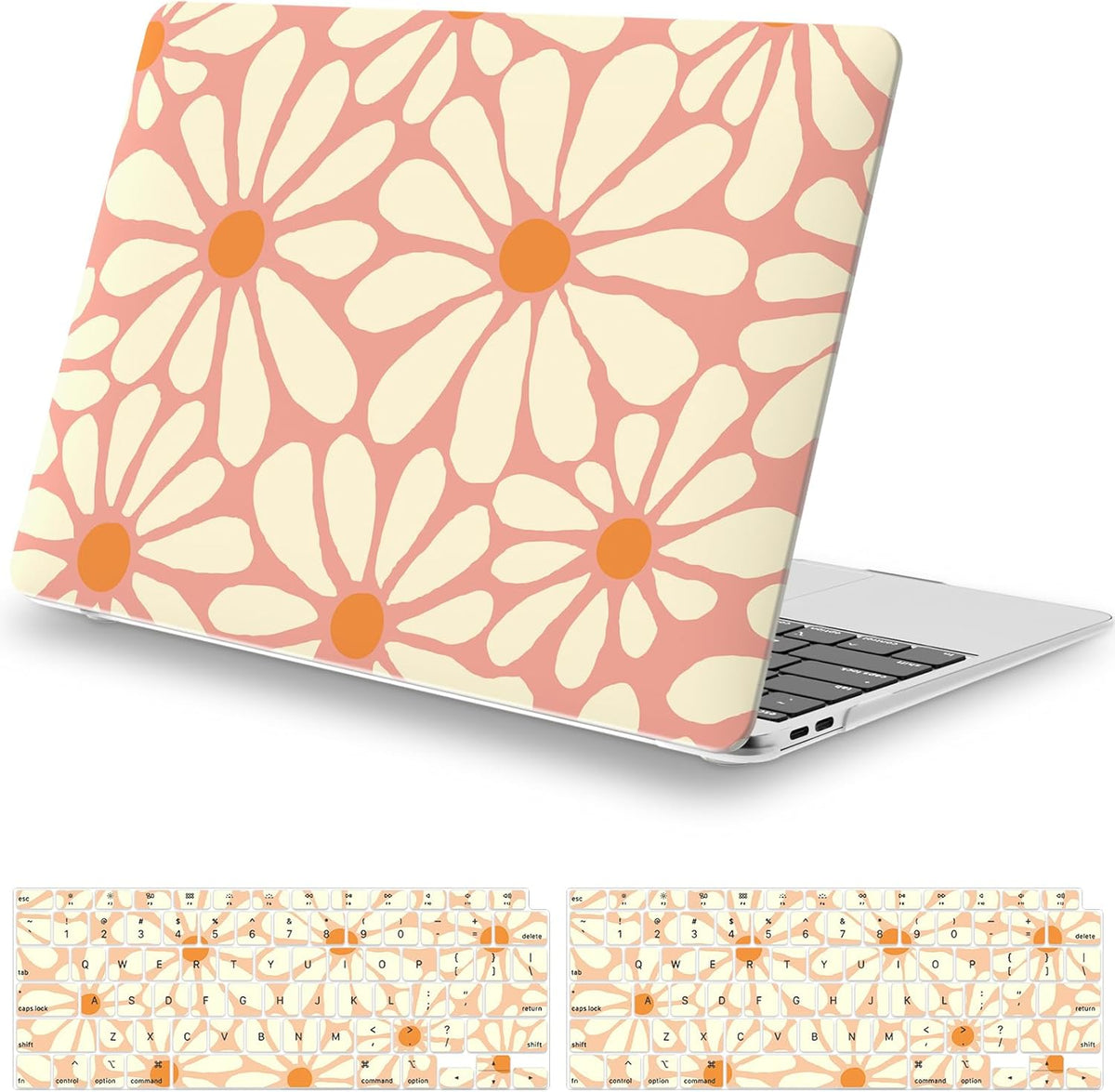 iCasso for MacBook Air 13 inch Case 2020 2019 2018 Release A2337 M1 A2179 A1932, Cute Flower Hard Shell Protective Case for MacBook Air 13.3 inch & Keyboard Cover & Screen Film, Daisy Orange