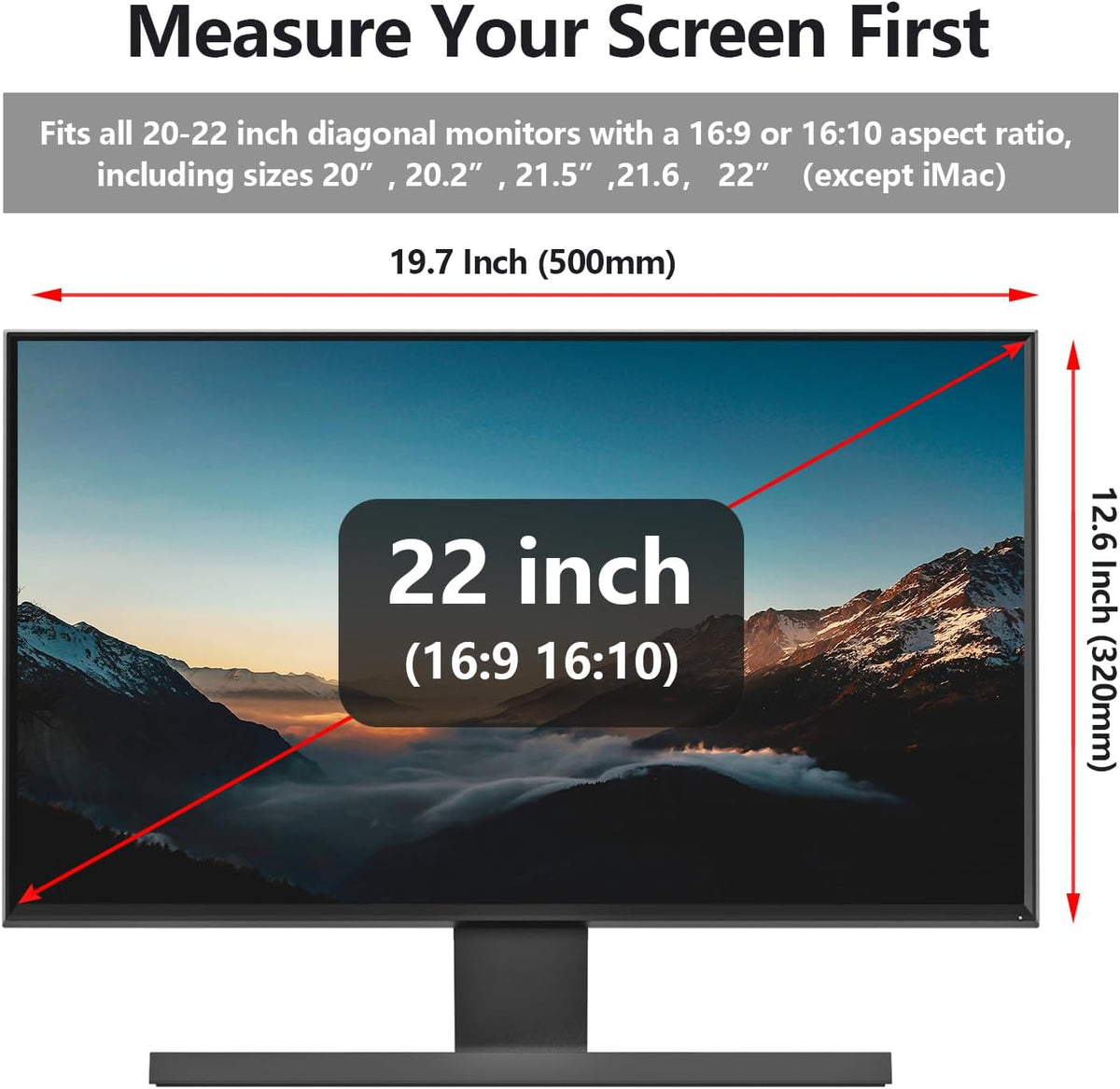 Anti Blue Light Screen Protector for 20, 20.2, 21.5, 21.6, 22 Inches - 16:9 / 16:10 Aspect Ratio Computer Monitor Hanging Type Blue Light Blocking Filter Anti Scratch Eye Protection Shield for Desktop Computer(BL HT 22 Inches)