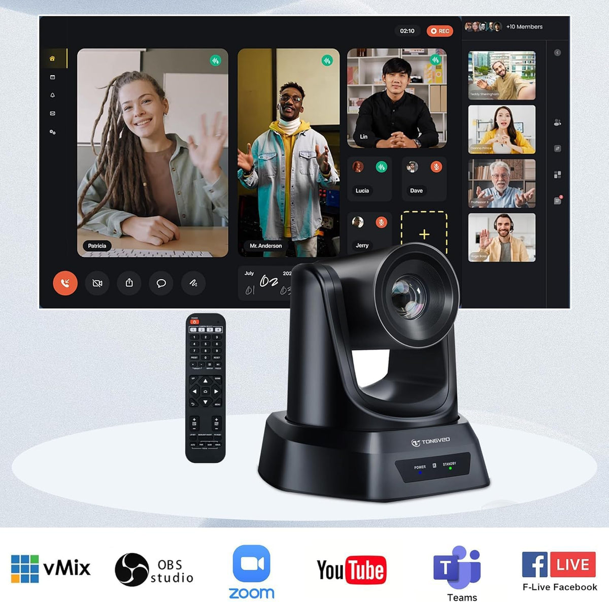 5.8GHz Wireless Conference Room Camera System | 3X 60fps PTZ Camera with Bluetooth Microphone, 50ft Range, Compatible with Zoom, OBS - Easy Setup for Worship and Online Meetings