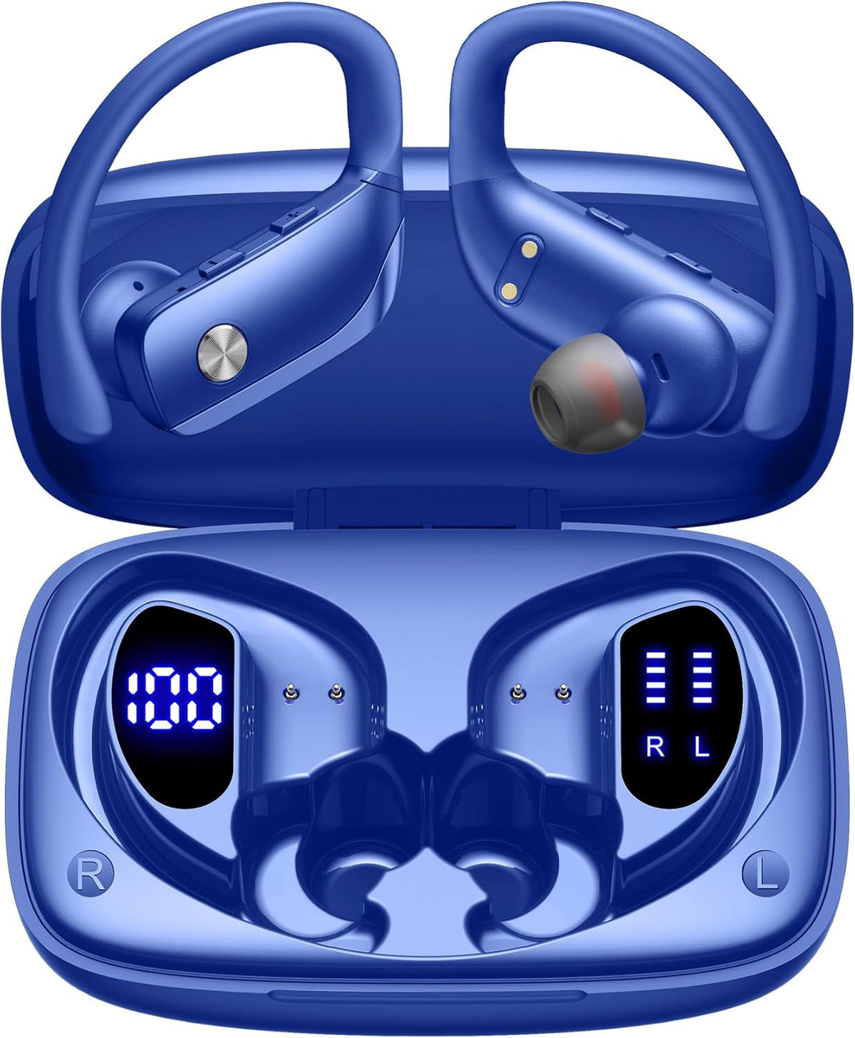 80H bmani Ear Buds Wireless Earbuds Bluetooth Headphones with Playtime LED Display Case, Over-Ear Hook with Mic, Stereo