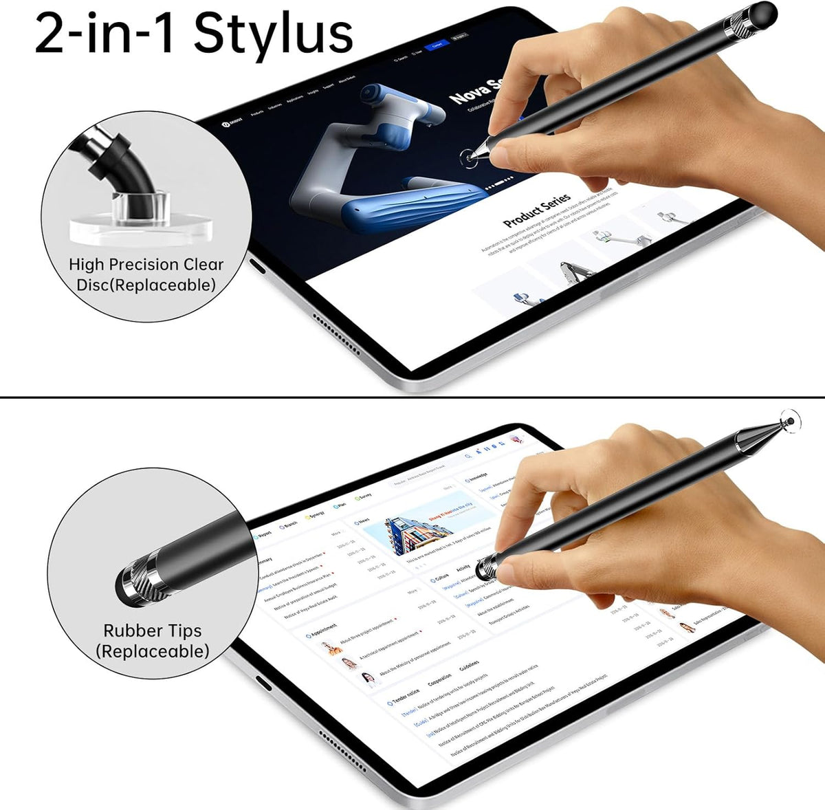 Stylus (5 Pcs), 2-in-1 Stylus Pen for Touch Screen, High Precision and Sensitivity, Suitable for iPhone/ipad/Android Tablets, Compatible with All Touch Screens (Black/White/Blue/Rose Gold/Silver)