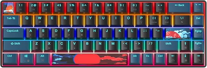 60 Percent Gaming Keyboard Mechanical with Linear Red Switch 65% Wired Ultra-Compact Mini Keyboard Rainbow with PBT Keycaps for Ps4/Ps5/Xbox(68 MonsterB)