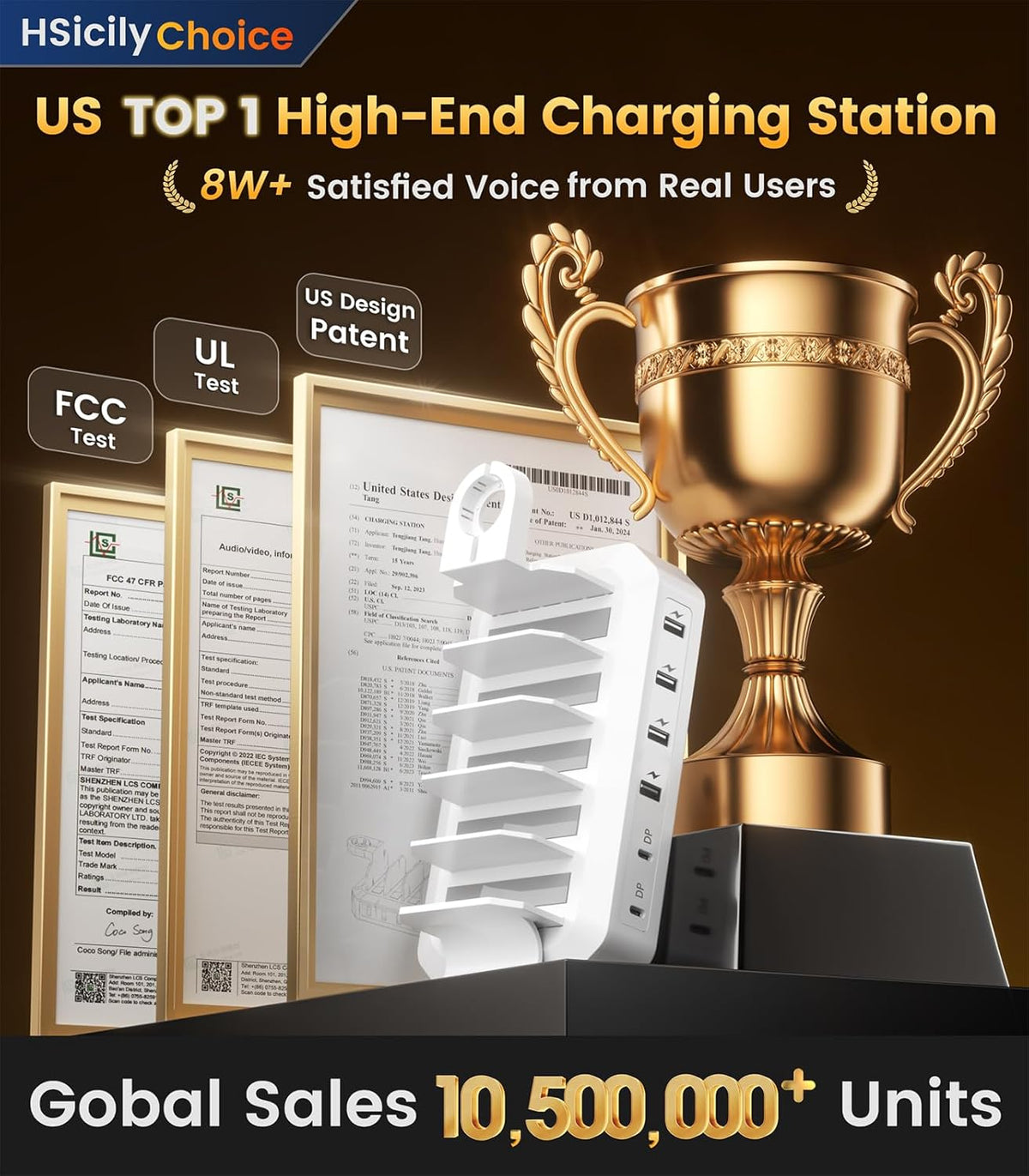 95W Fast Charging Station for Multiple Devices【UL & FCC Certified Safer Charging】 6-Port USB Charging Dock with 2 PD-Port, Compatible with iPhone/Android/MacBook/iPad/Tablet/Kindle/Apple Watch & More