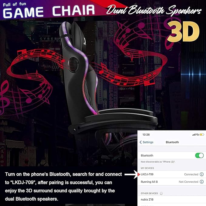 Video Gaming Chair with Speakers and RGB Lights Ergonomic Chair with Seven-Point Massage Function Computer Chair with Footrest and Lumbar Support Gaming Chairs for AdultsPink