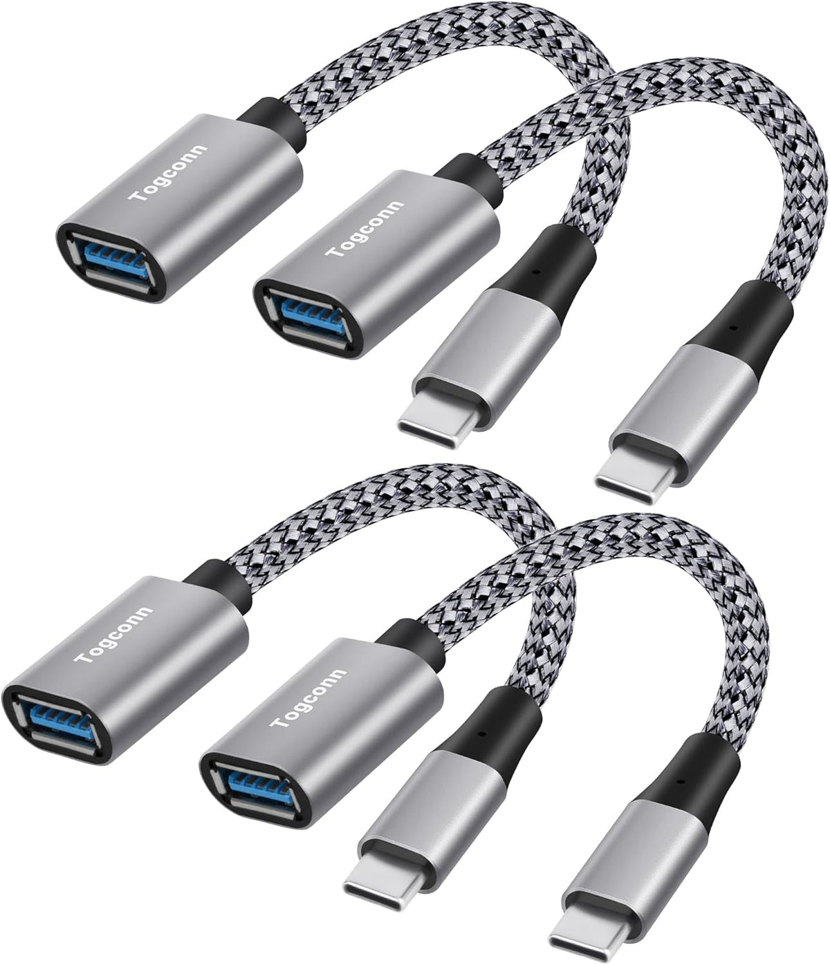 USB-C to USB 3.0 Adapter 4 Pack, Nylon Braided Type-C 3.1 OTG Cable USB C Male to USB A 3.0 Female Connector for iPhone15,iPhone15 ProMax,Samsung S23 Ultra, MacBook Pro, MacBook Air/Mini, Google Pixel