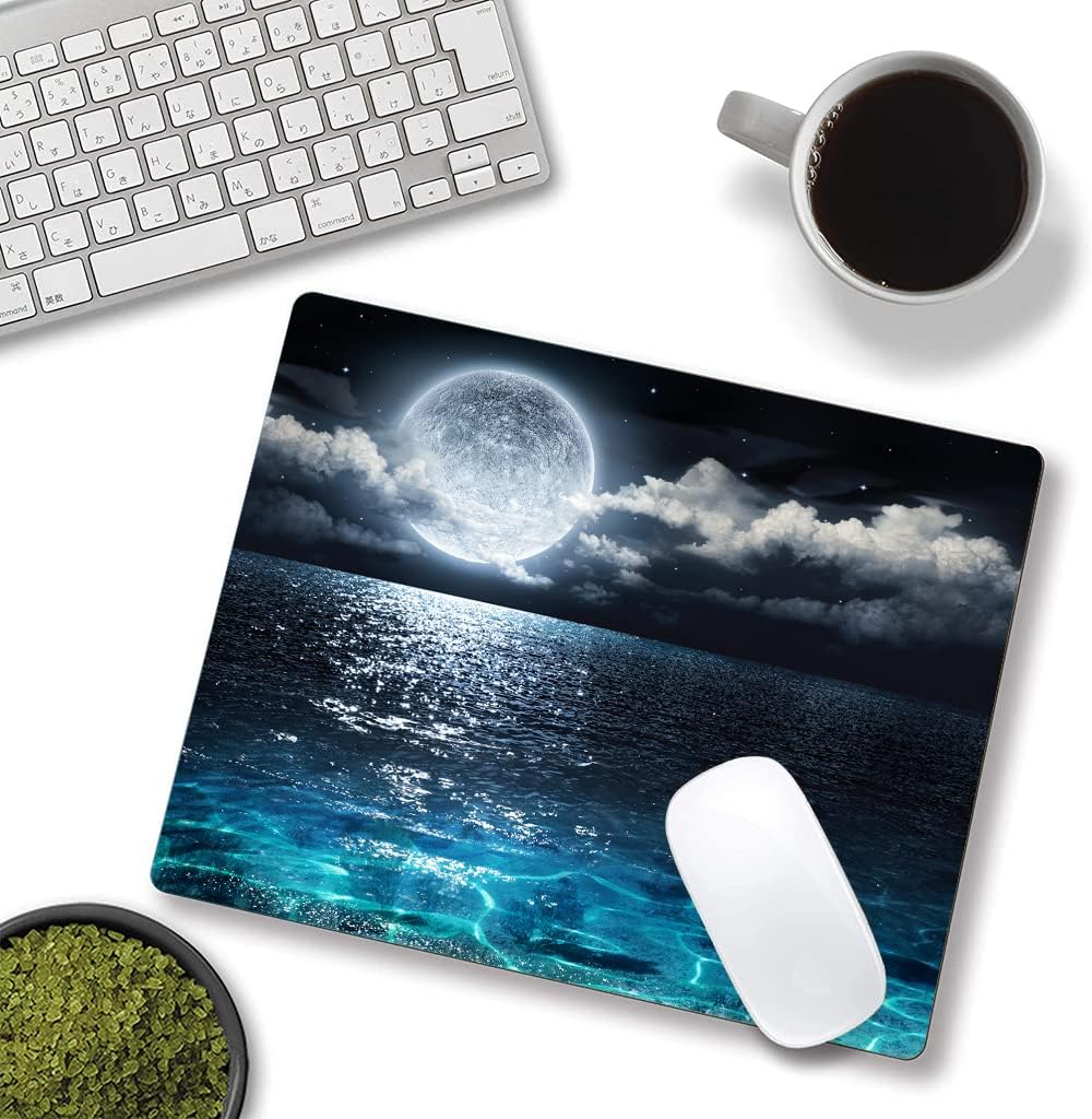 Hokafenle Mouse Pad, Blue Ccean Moon Mouse Pad, Premium-Textured Mousepad Square Waterproof Mouse Mat Non-Slip Rubber Base Mouse Pads for Wireless Mouse Office Laptop