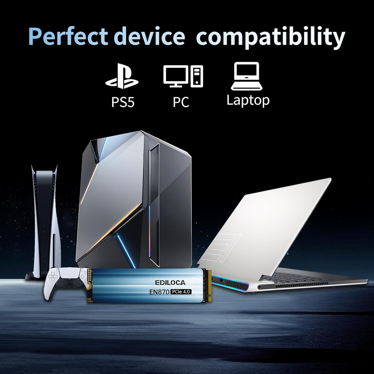 4TB SSD NVMe M.2 2280 PCIe Gen4 x4 Internal Solid State Drive - Up to 7300MB/s, 4TB SSD PS5 Dynamic SLC Cache, PS5 Compatible for Gaming PC Laptop(EN870)