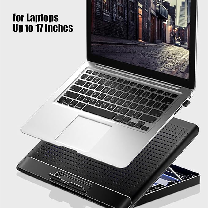Laptop Cooling Stand - Adjustable Quiet Cooler Riser | Aluminum Alloy Quiet Computer Laptop Cooling Fan | for Desk Keyboard Tablet Book Home Workplace Dorm Apartment