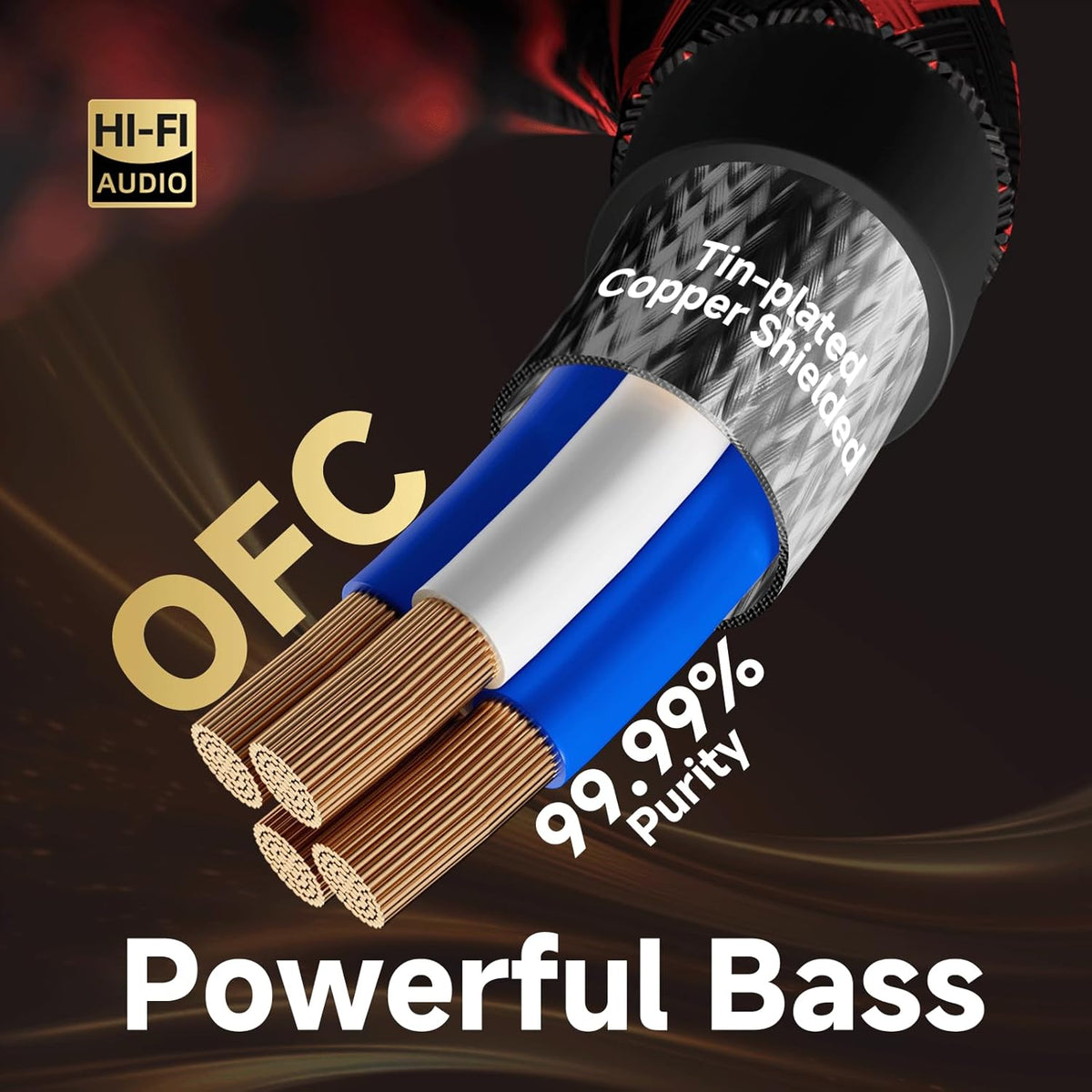 TODN RCA Cables for Audiophile 3ft HiFi Stereo Shielded RCA to RCA Audio Cable for Car, Subwoofer, 4-Core OFC, 5μ Gold Plated Plug (3 foot/1m, 1 Pair)