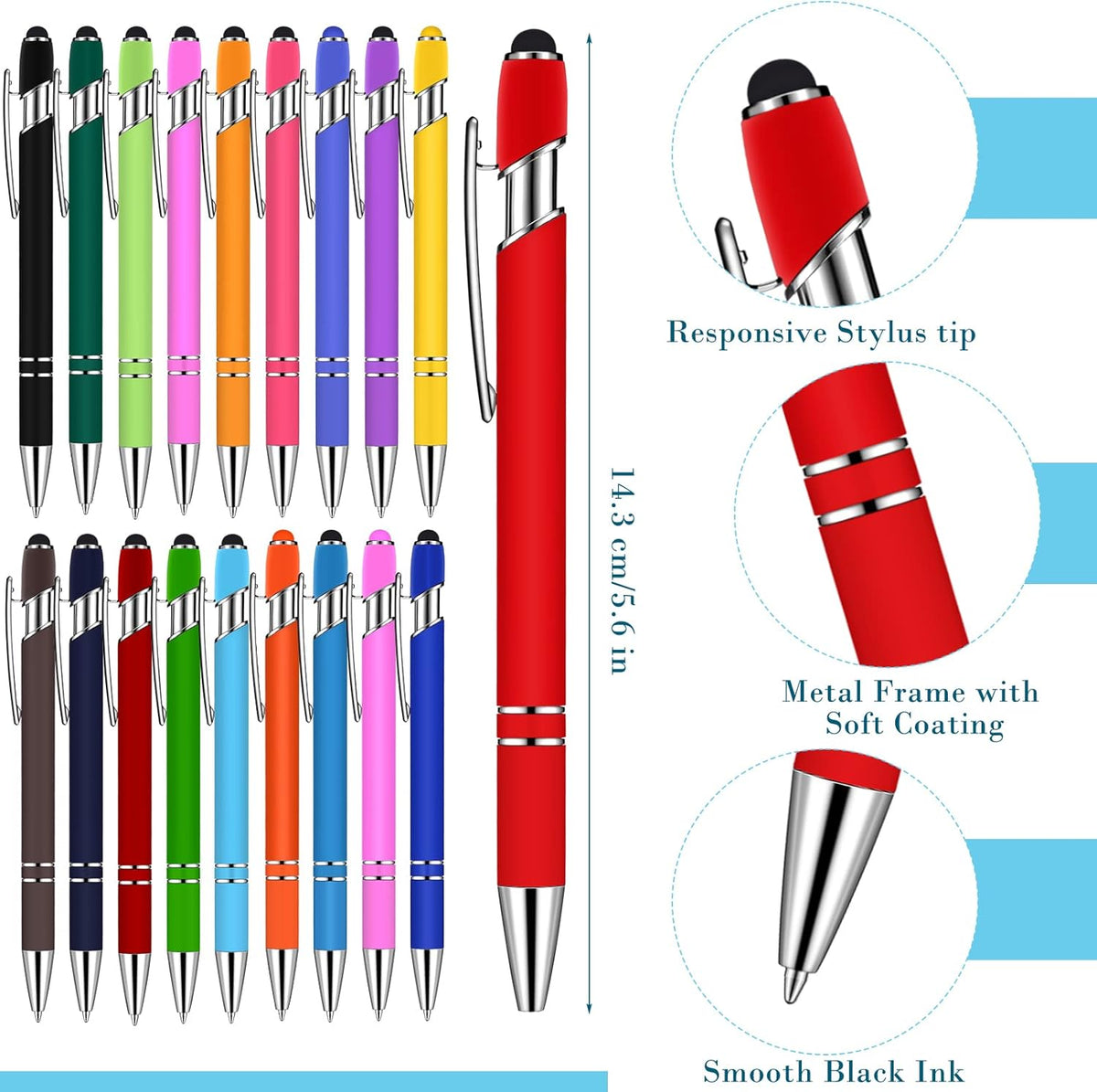 Konohan 100 Pieces Stylus Pen 2 in 1 Ballpoint Pen with Stylus Tip for Touch-Screen Phone Tablet, Touchscreen Devices, Compatible with iPad iPhone