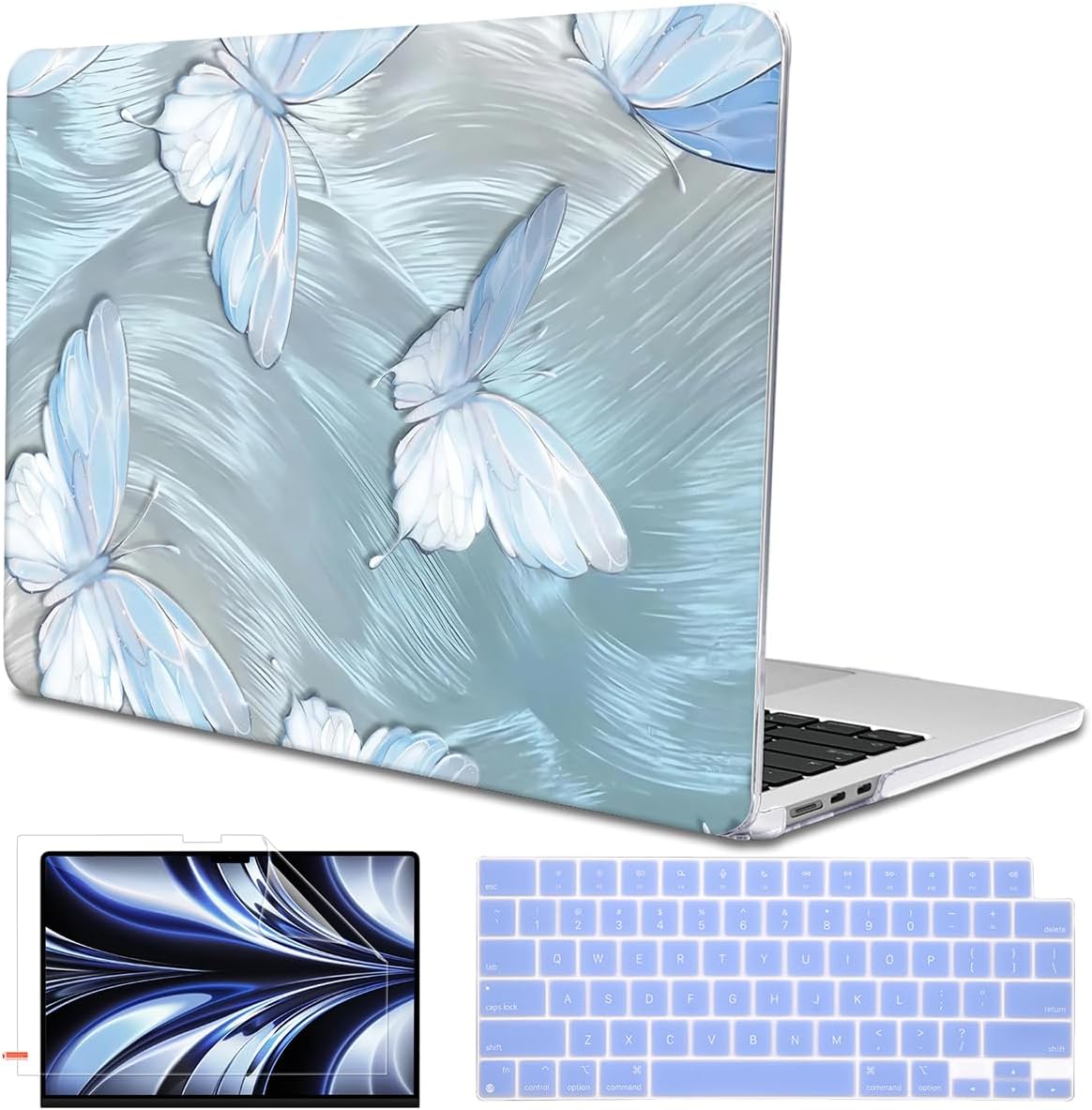 for MacBook Air 13.6 inch Case M4 2025 A3240 2024 M3 A3113 M2 A2681 2022 2023,Crystal Clear Printed Pattern Plastic Hard Shell Cover for 2025 MacBook Air 13 M4 Touch ID, Tin Foil Butterfly