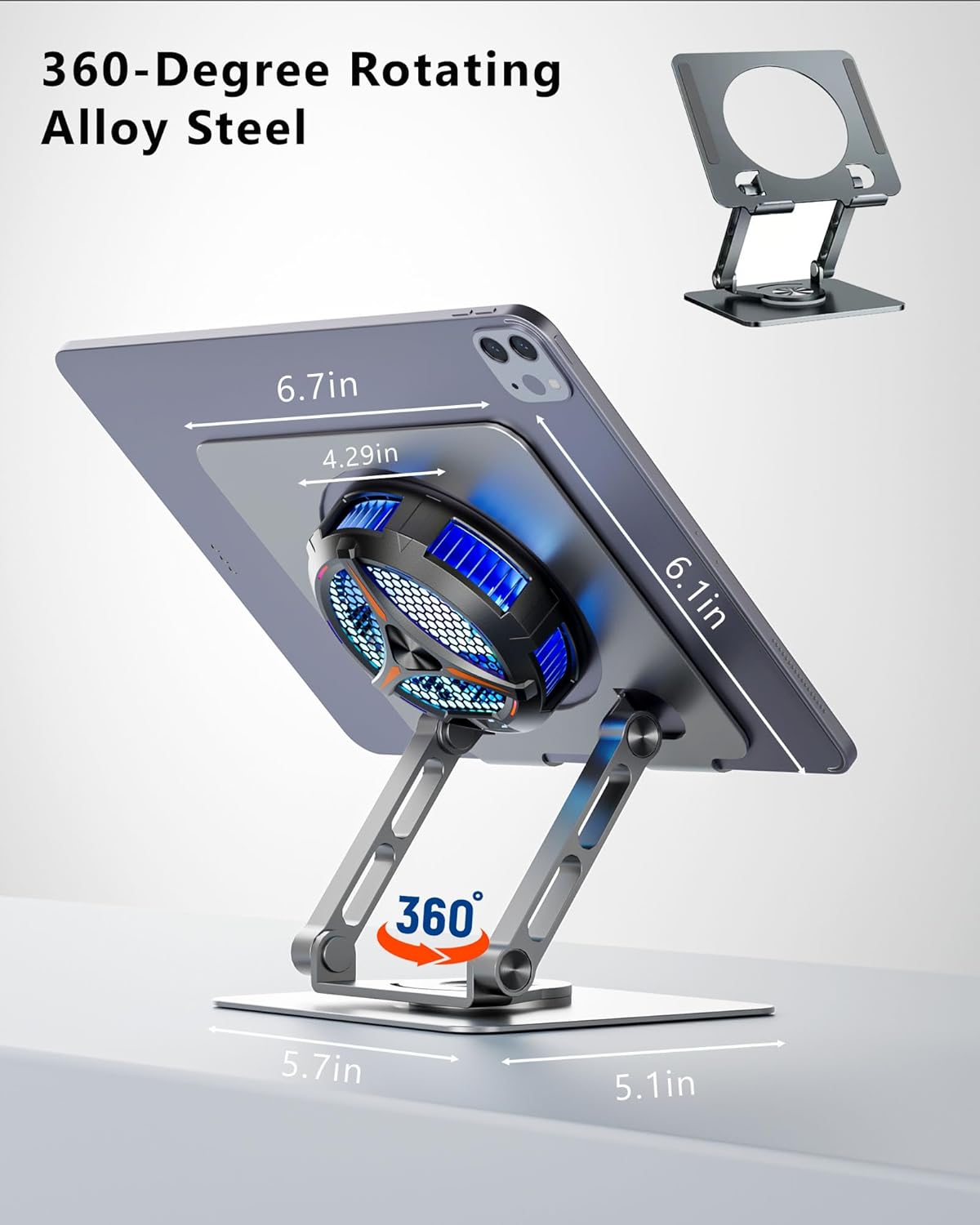 iPad Cooler,Magnetic Tablet Cooler for ipad/Surface pro/Samsung Tab,Universal Radiator with Temperature Display for Mobile Gaming,Tiktok Live Streaming(Including Tablet Stand Holder)