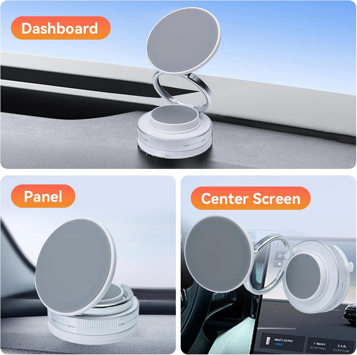 Upgraded 360° Nano Gel Vacuum Magnetic Car Phone Holder Ultra Strong Suction Magnetic Force for MagSafe, iPhone 16 Pro Max, Android - Foldable Retractable Mount for Car/Dashboard/Gym/Mirror(White)