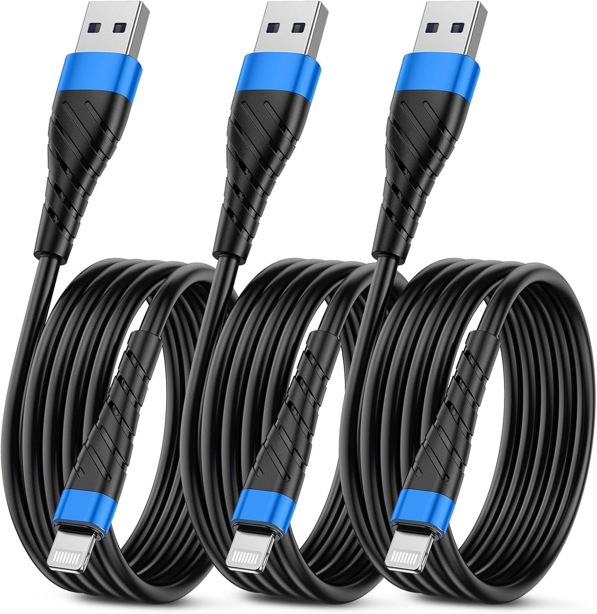 OIITH MFi Certified for iPhone Charger Cable 3 Pack 6 Ft, Long for Lightning Charging Cord, Fast 2.4A for iPhone USB Cord Compatible with iPhone12/11/XS/Max/XR/X/8/8P/7P/6/iPad - Blue
