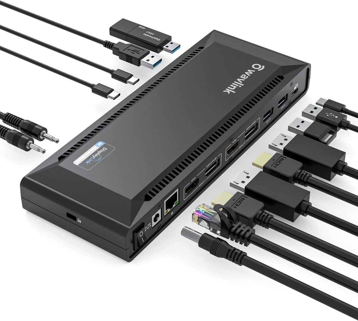 WAVLINK DisplayLink Laptop Docking Station Dual 4K@60Hz(2 HDMI+2DP), 100W PD Charging Compatible with Thunderbolt 4/3, USB-C/A - M1 M2 M3 M4 Mac, Windows, Chrome, 6 USB Ports, LAN - Driver Required